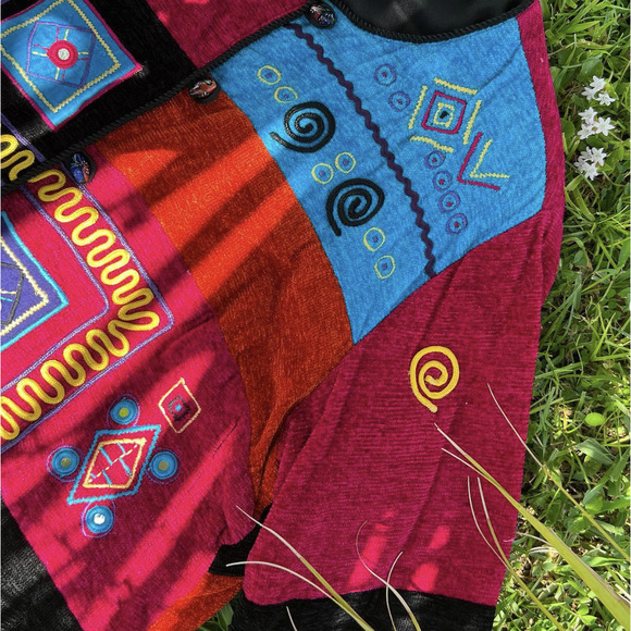 Vintage Funky Embroidered Patchwork Button Up Jacket - Picture 4 of 7